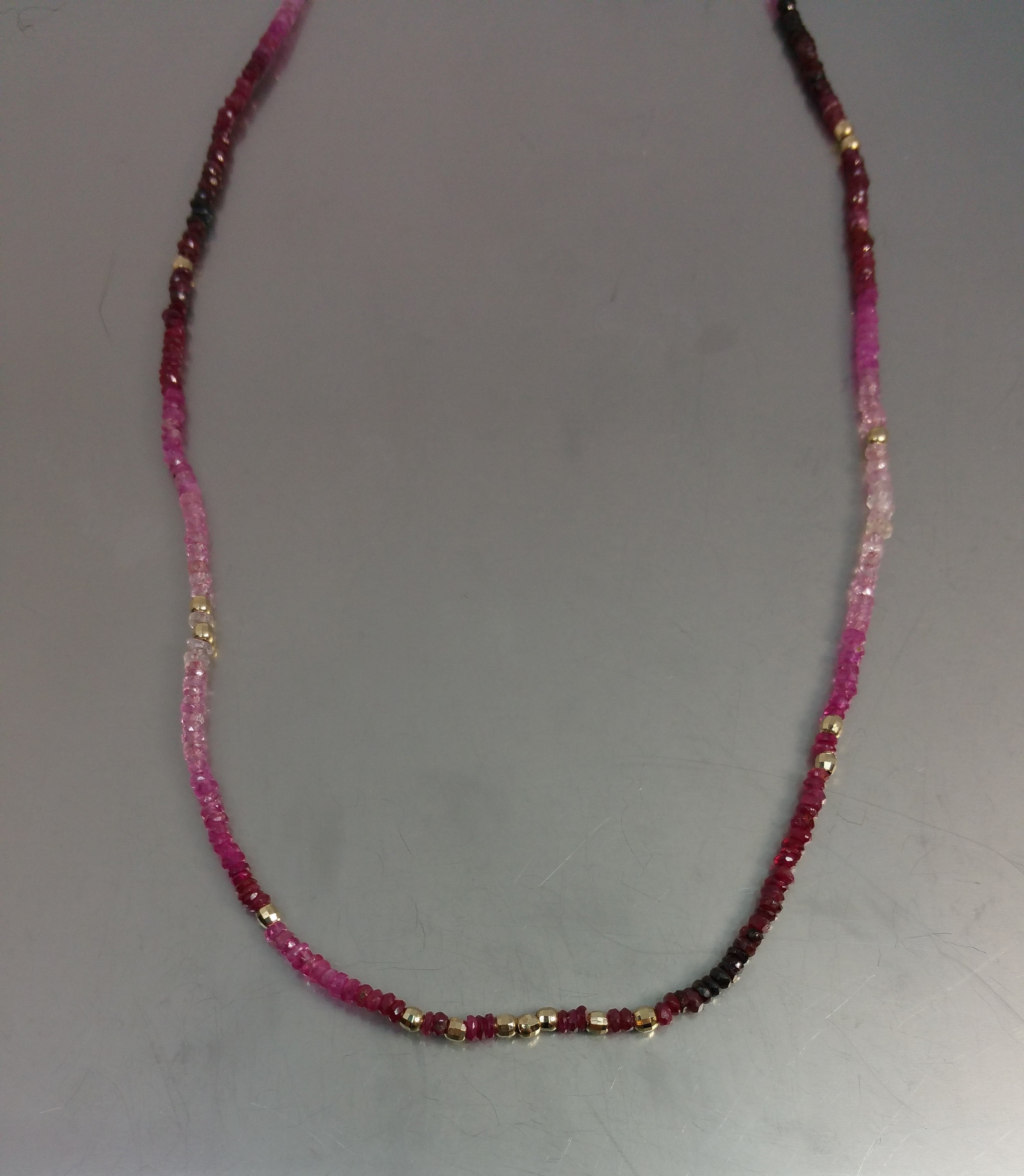 Beaded Faceted Ruby Necklace with Gold Beads