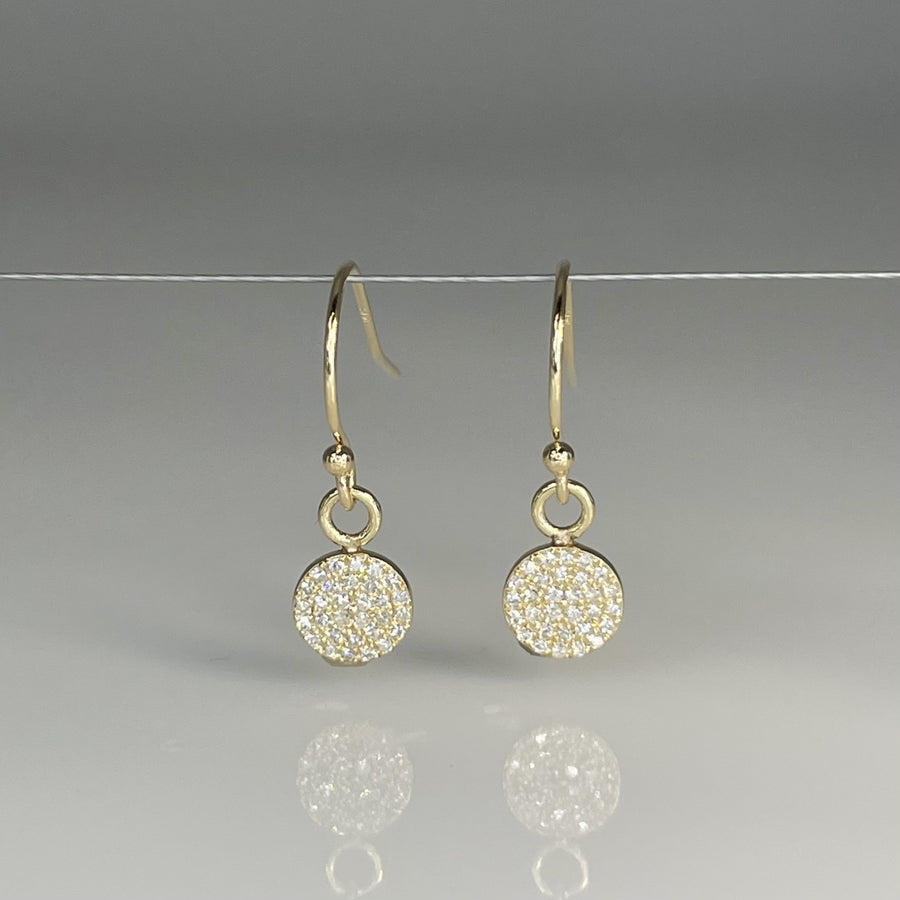 14K Yellow Gold Diamond Disc Earrings 6.5mm