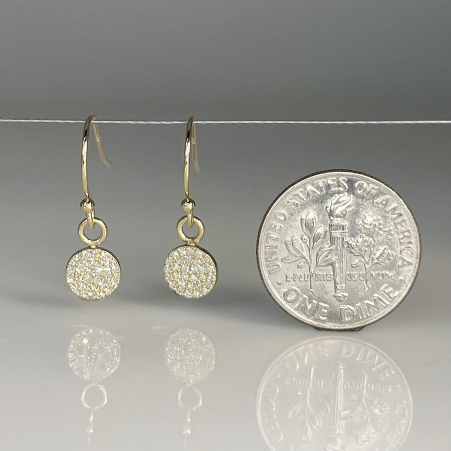 14K Yellow Gold Diamond Disc Earrings 6.5mm