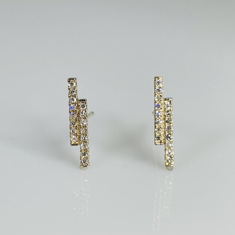 14 Karat Yellow Gold Diamond Double Bar Earrings 0.17ct