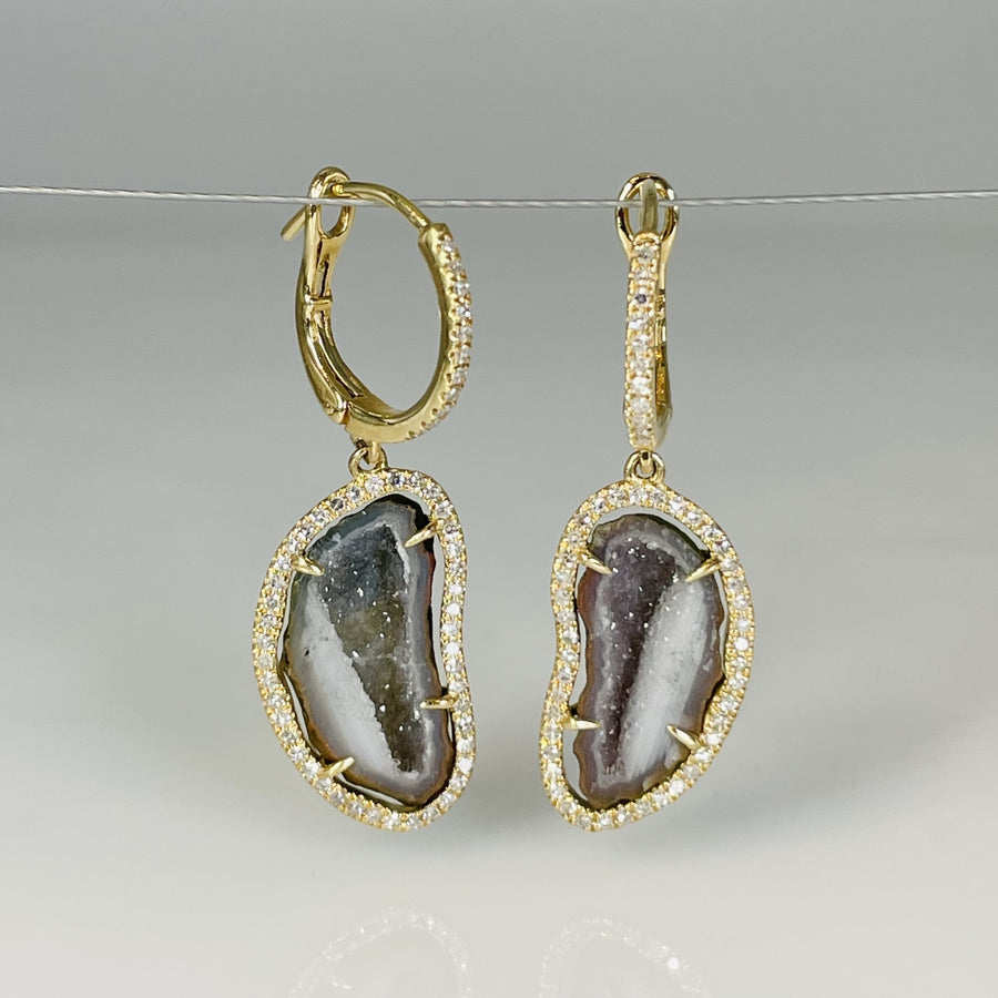 14 Karat Yellow Gold Geode Diamond Earrings 0.41ct