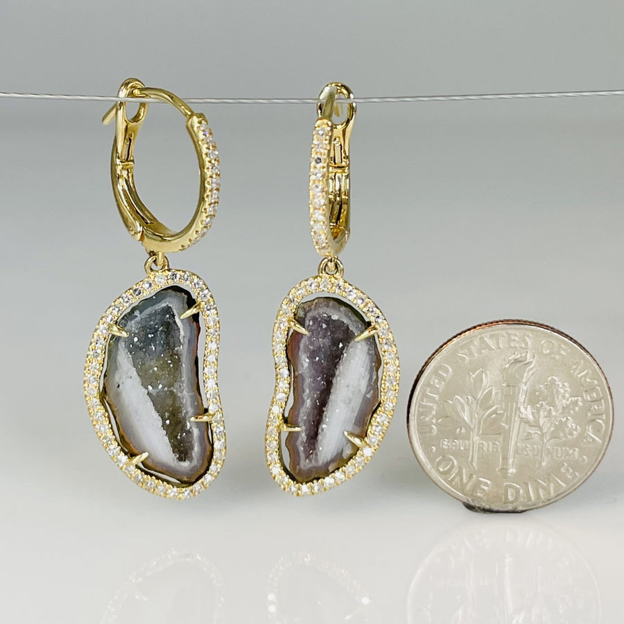 14 Karat Yellow Gold Geode Diamond Earrings 0.41ct