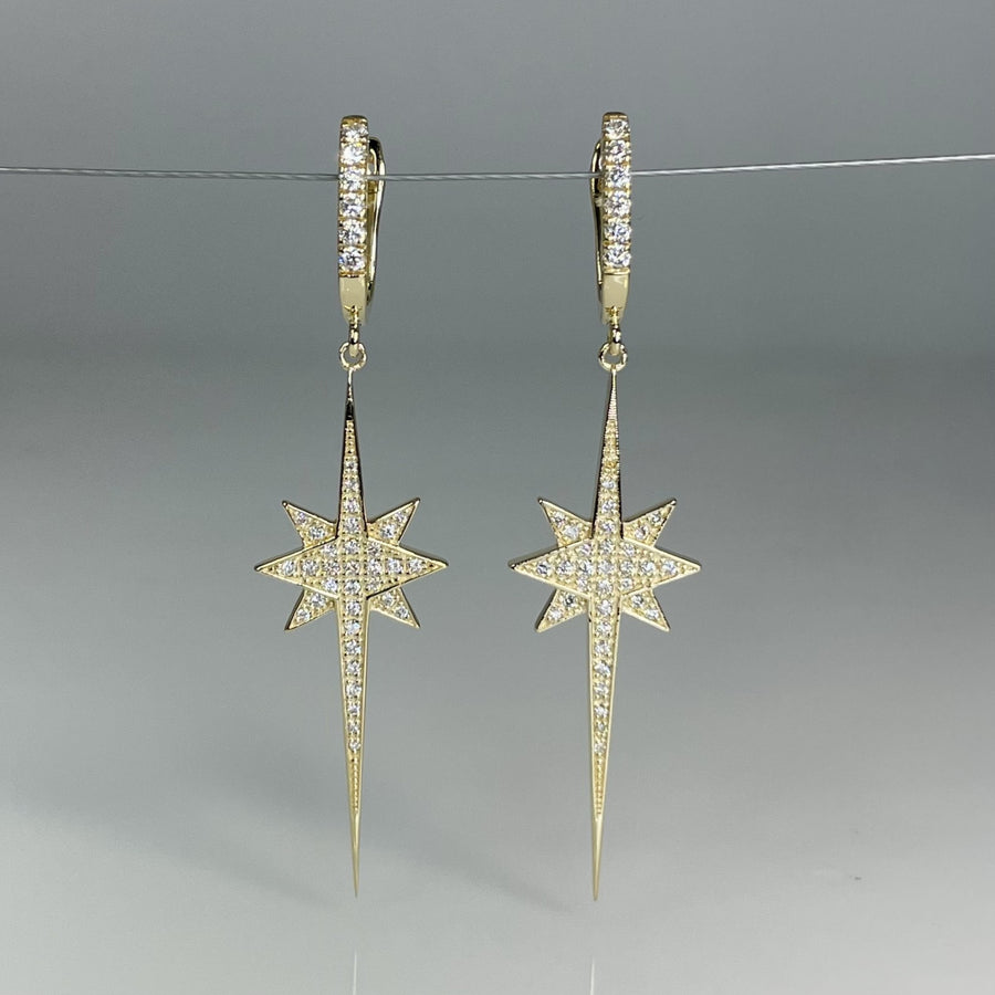 14 Karat Yellow Gold Diamond North Star Dangling Earrings 0.30ct