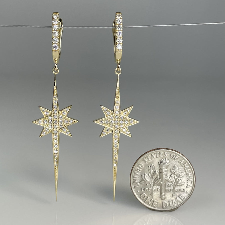 14 Karat Yellow Gold Diamond North Star Dangling Earrings 0.30ct