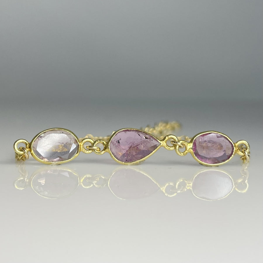 3 Stone Pink Tourmaline Bezel Bracelet