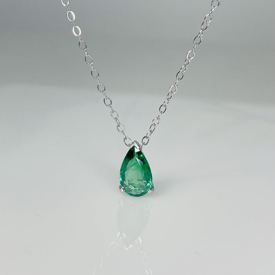 14K White Gold Emerald Drop Necklace 1.77ct