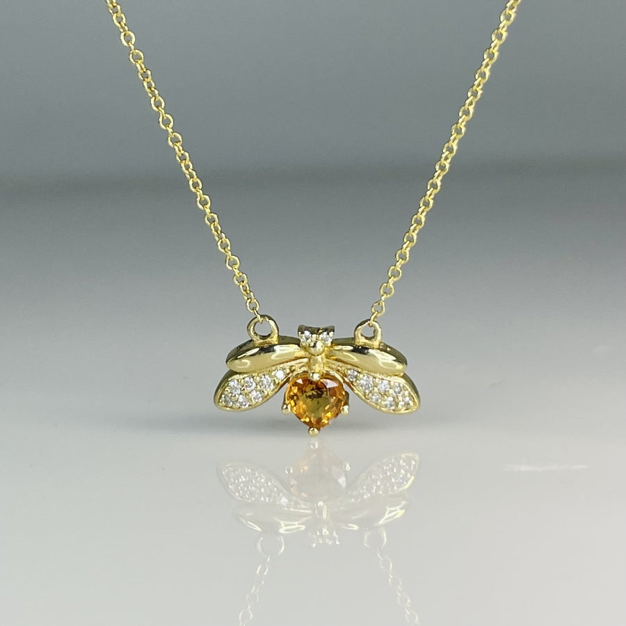 14K Yellow Gold Orange Sapphire Diamond Firefly Necklace 0.36ct/0.09ct