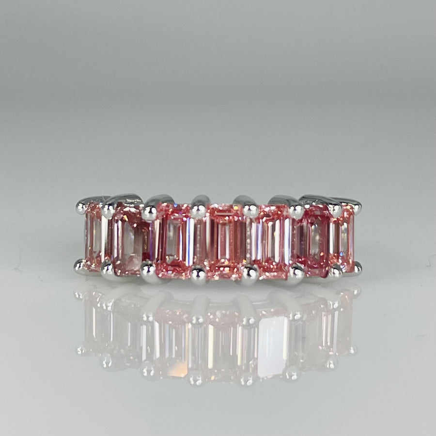 14K White Gold Ombre Lab Grown Pink Diamond Half Eternity Band 2.35ct