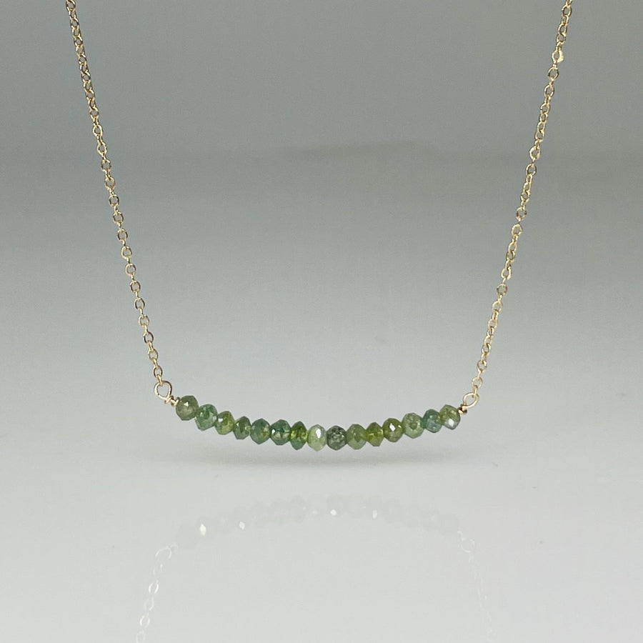 14K Yellow Gold Green Diamond Bar Necklace