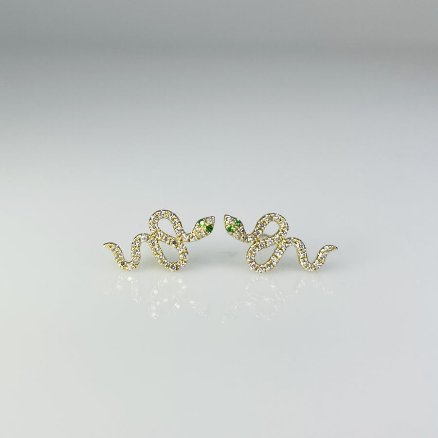 14K Yellow Gold Diamond and Tsavorite Snake Studs 0.15ct/0.02ct