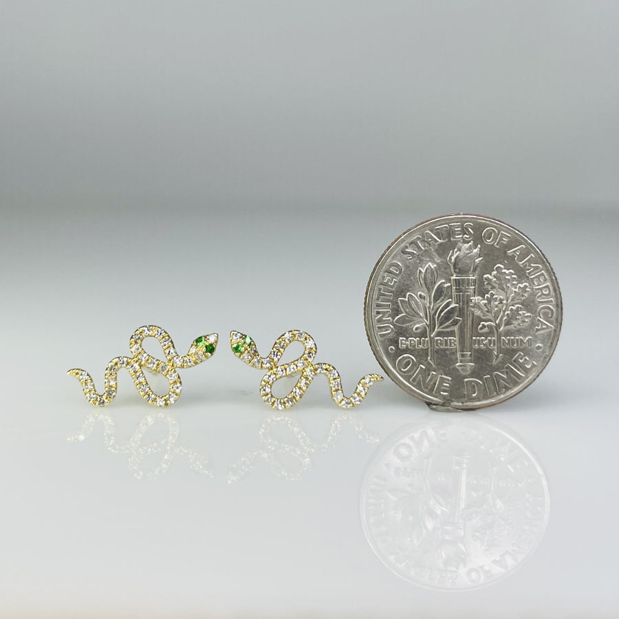 14K Yellow Gold Diamond and Tsavorite Snake Studs 0.15ct/0.02ct