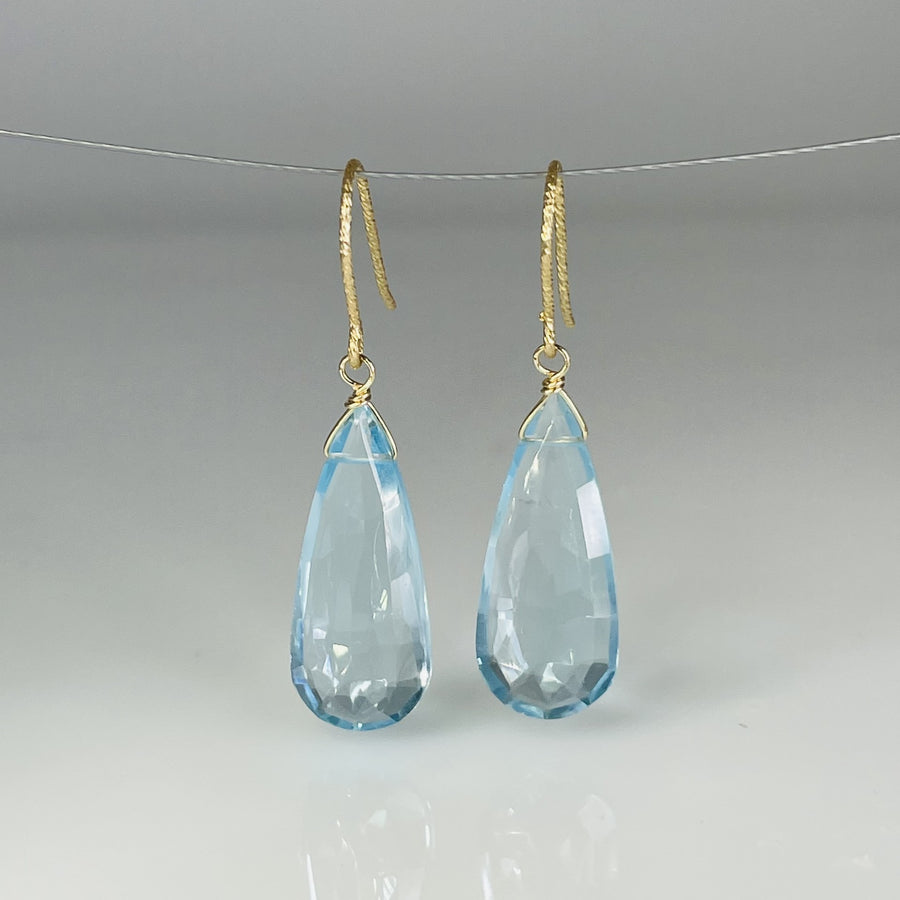 Elongated Blue Topaz Teardrop Earrings 10x23mm