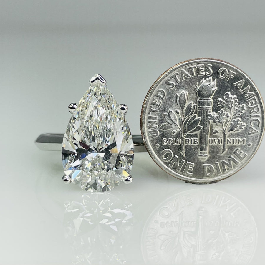 14K White Gold Pear Lab Diamond Ring 5.52ct G/VS1