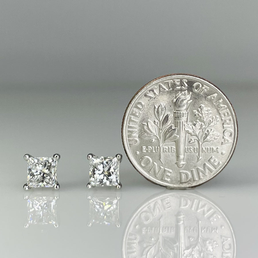 14K White Gold Princess Cut Lab Diamond Studs 1.02ct G/VS