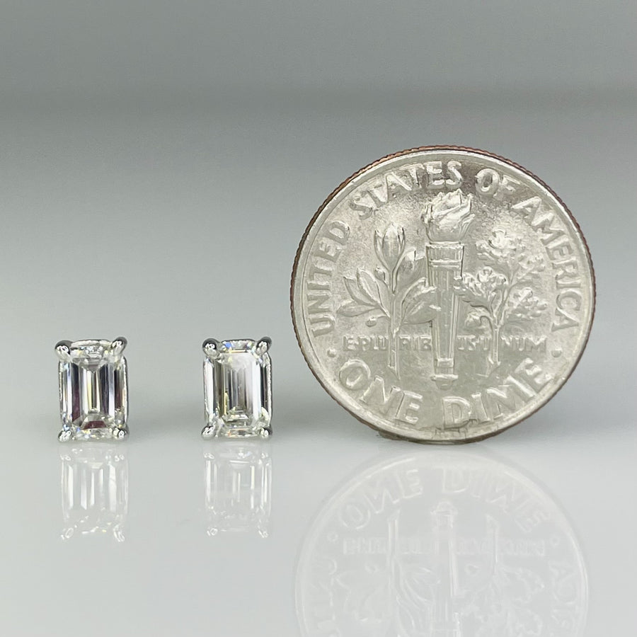 14K White Gold Lab Emerald Cut Diamond Studs 1.03ct G/VS