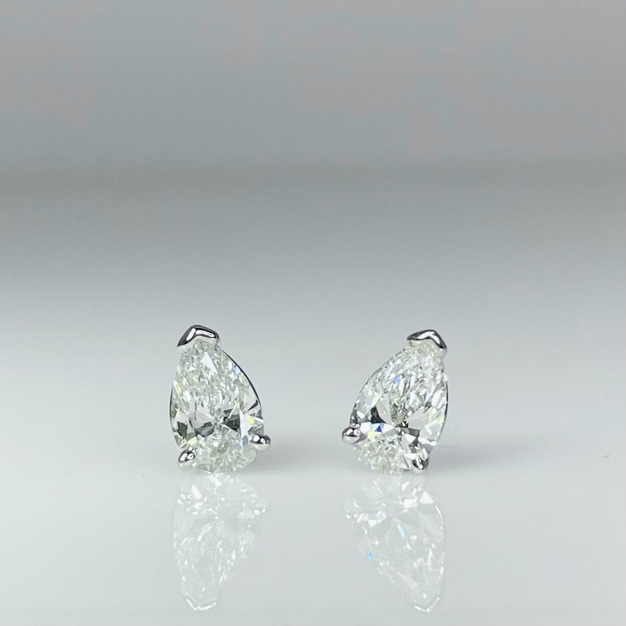 14K White Gold Pear Shape Lab Diamond Studs 1.01ct G/VS