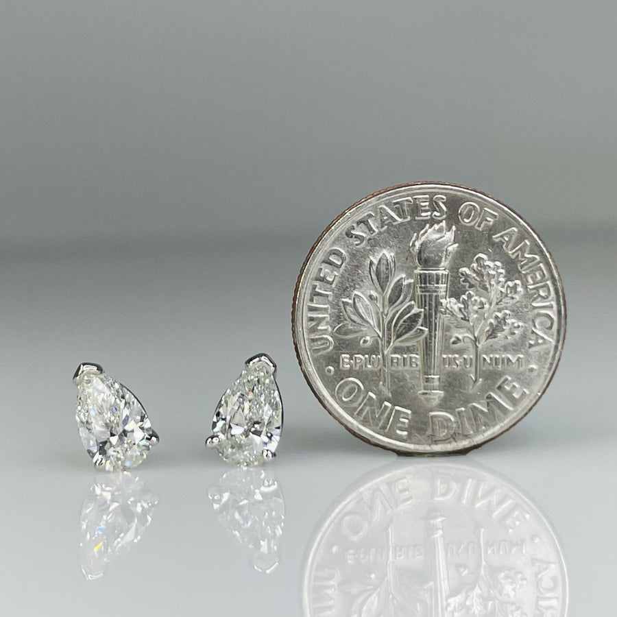 14K White Gold Pear Shape Lab Diamond Studs 1.01ct G/VS