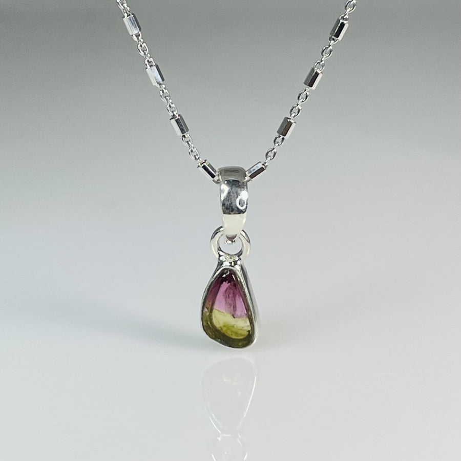 Watermelon Tourmaline Bezel Necklace 6x13mm