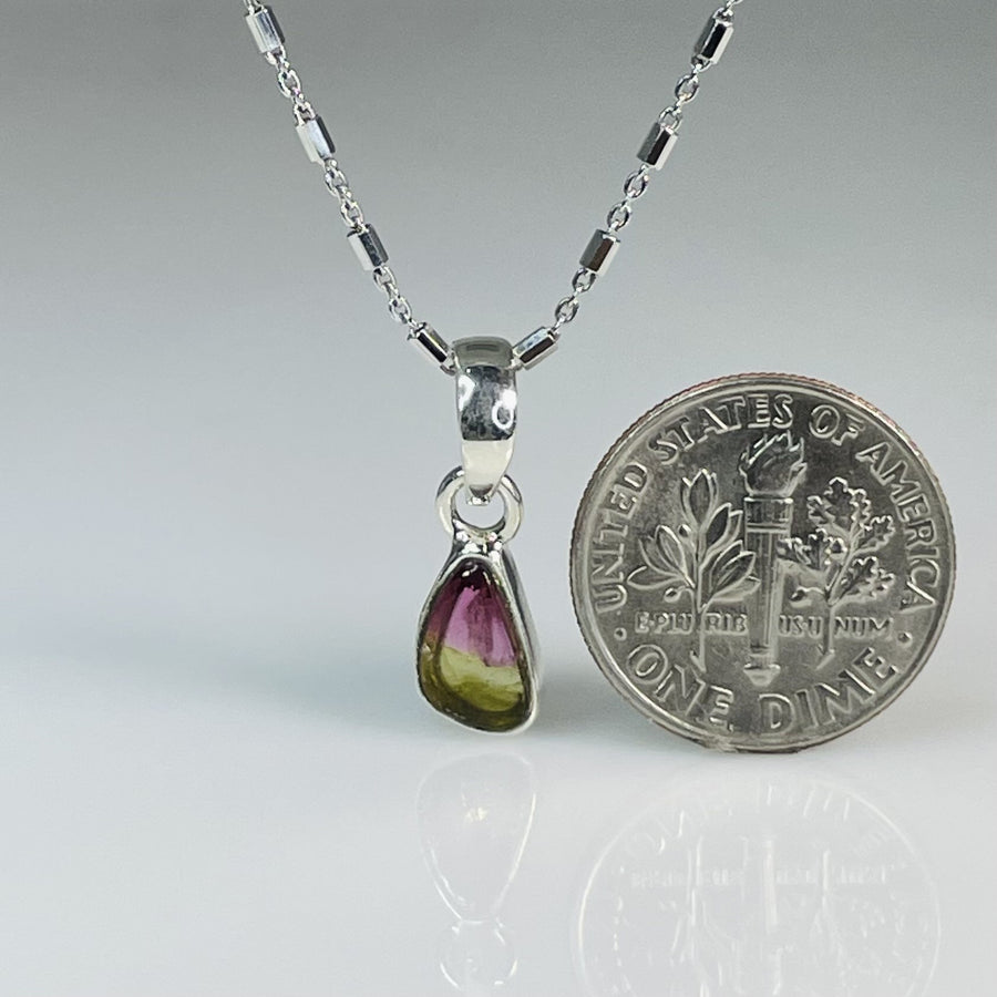 Watermelon Tourmaline Bezel Necklace 6x13mm