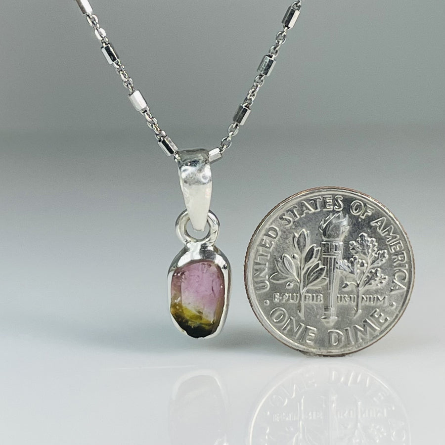 Watermelon Tourmaline Bezel Necklace 7x19mm