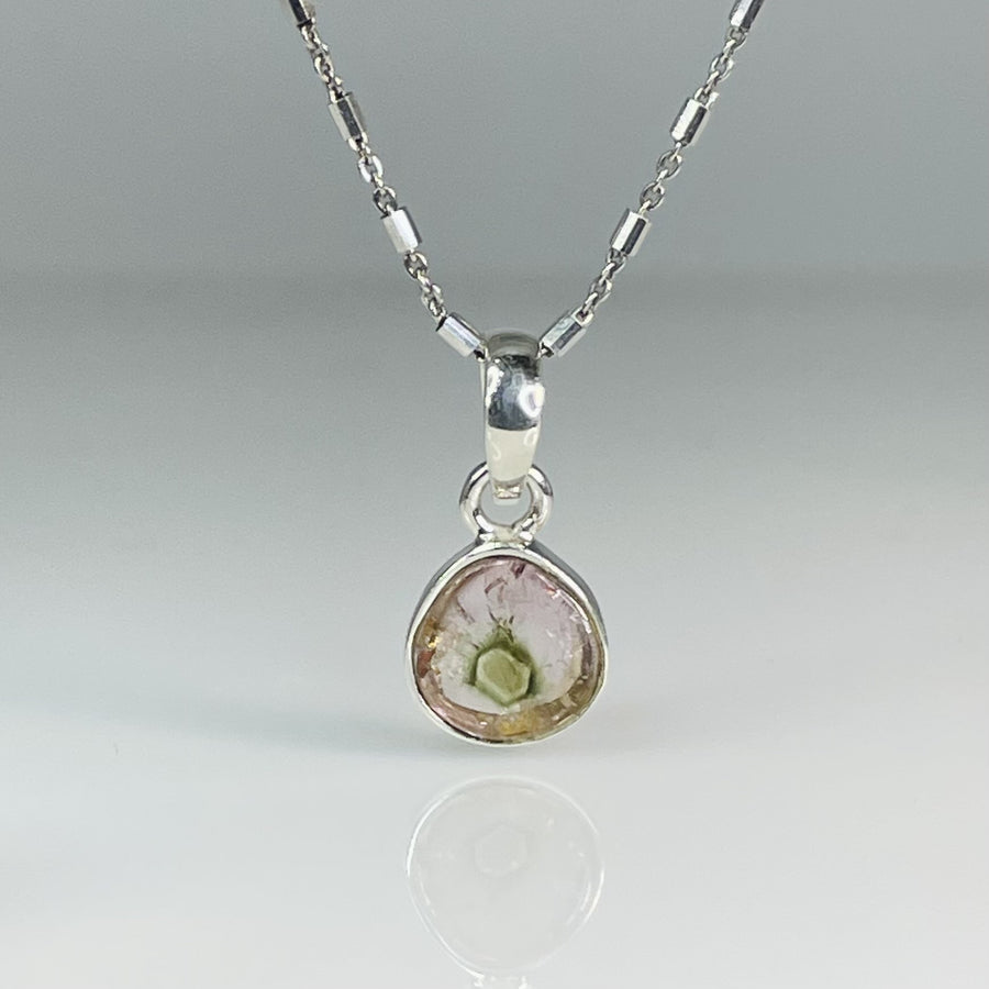 Watermelon Tourmaline Bezel Necklace 10mm