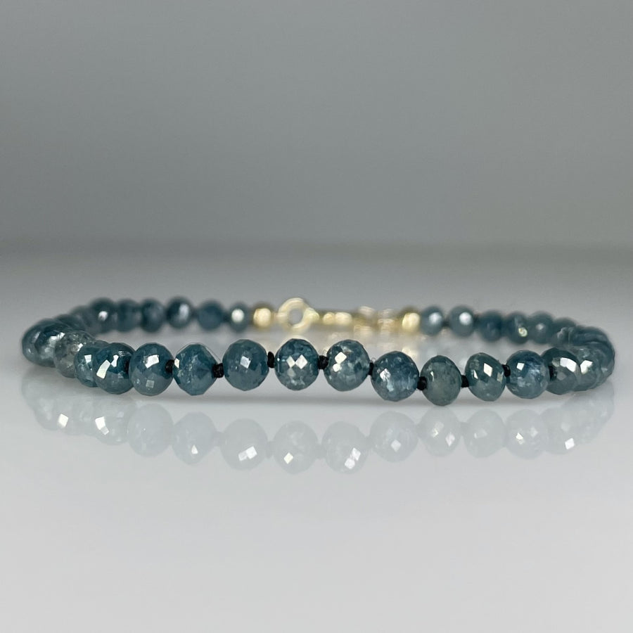 14K Yellow Gold Blue Diamond Beaded Bracelet 13ct