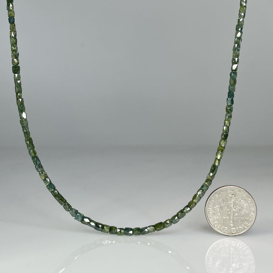 14K Yellow Gold Green Diamond Square Beaded Necklace 25ct