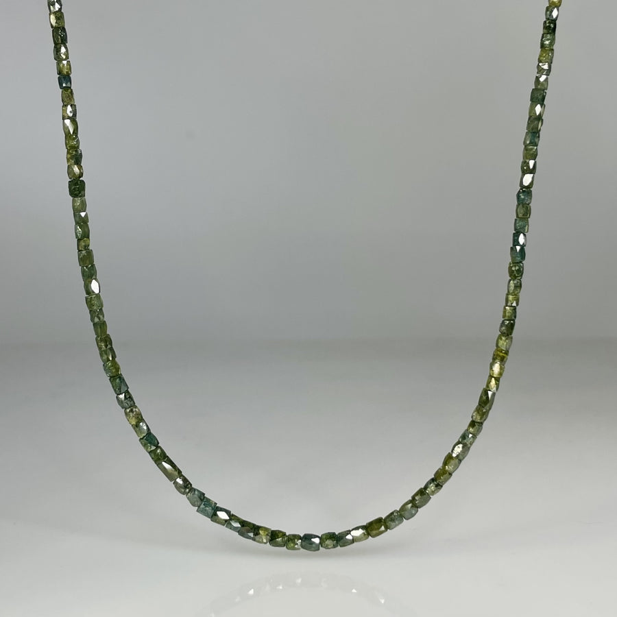 14K Yellow Gold Green Diamond Square Beaded Necklace 25ct