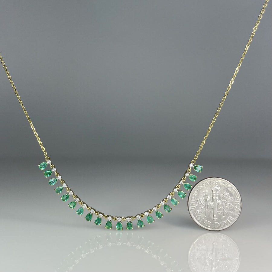 18K Yellow Gold Emerald and Diamond Necklace 1.10/0.15ct