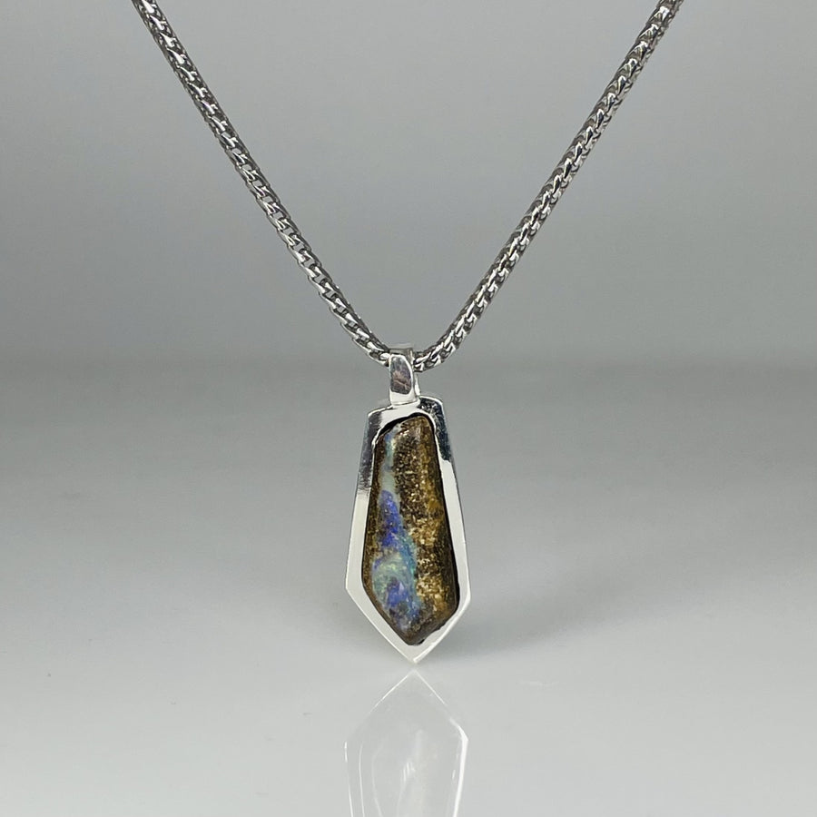 Sterling Silver Boulder Opal Bezel Necklace