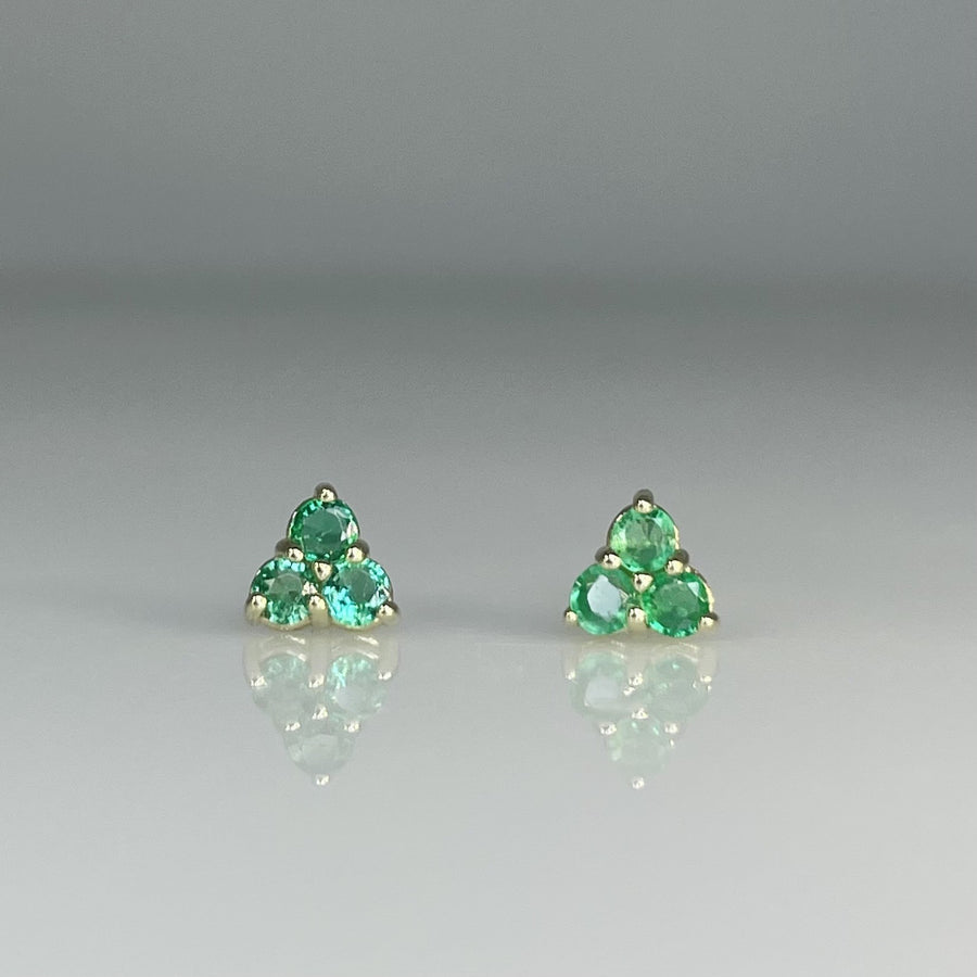 14K Yellow Gold Triple Emerald Earrings 0.30ct