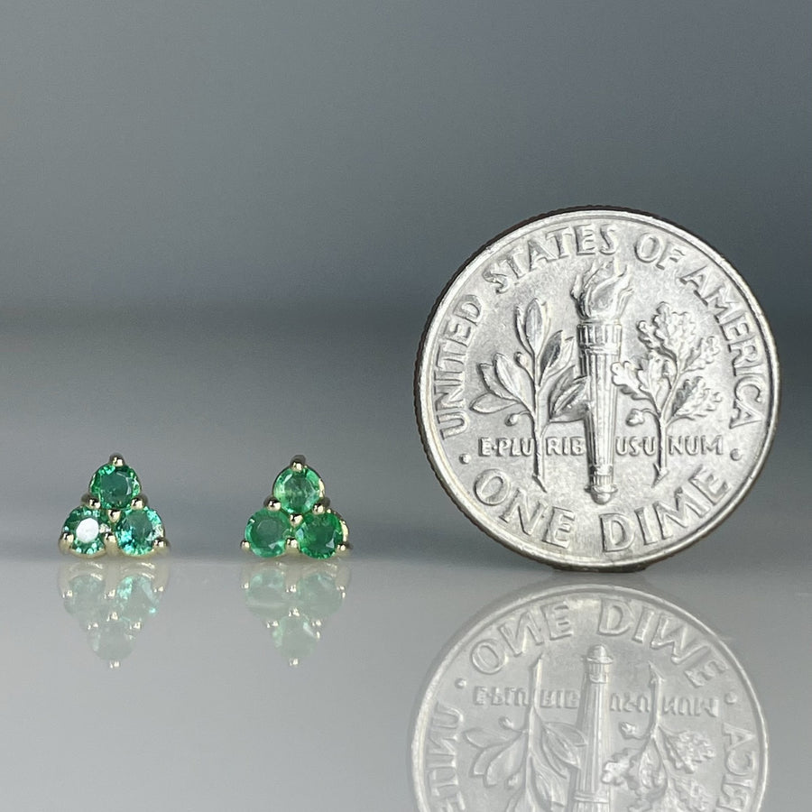 14K Yellow Gold Triple Emerald Earrings 0.30ct