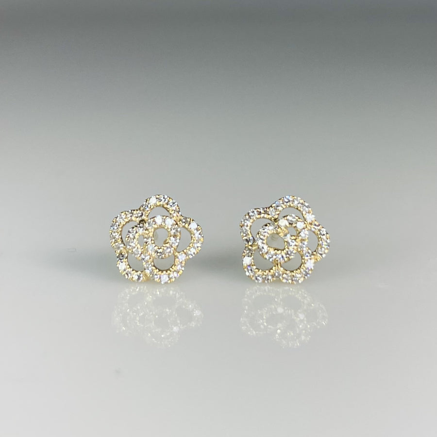 14K Yellow Gold Diamond Rose Stud Earrings 0.21ct