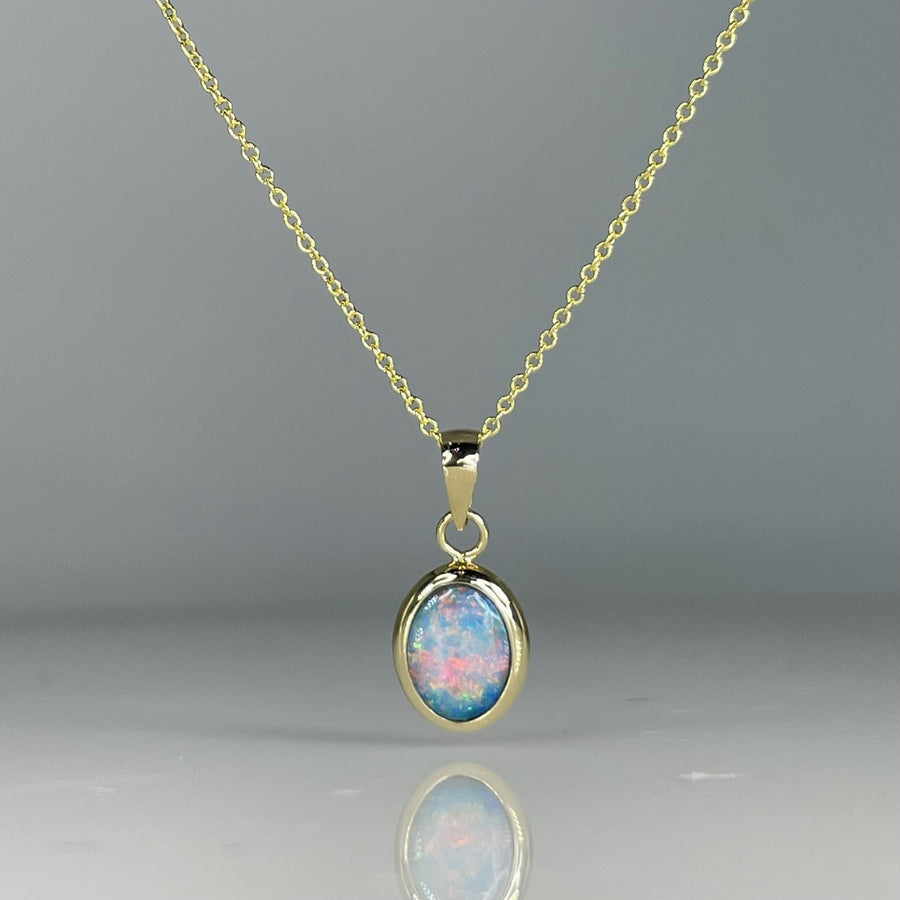 14K Yellow Gold Australian Opal Necklace 8x10mm