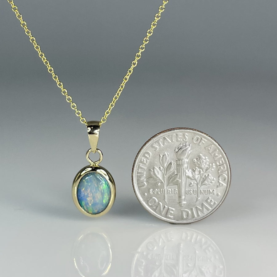 14K Yellow Gold Australian Opal Necklace 8x10mm