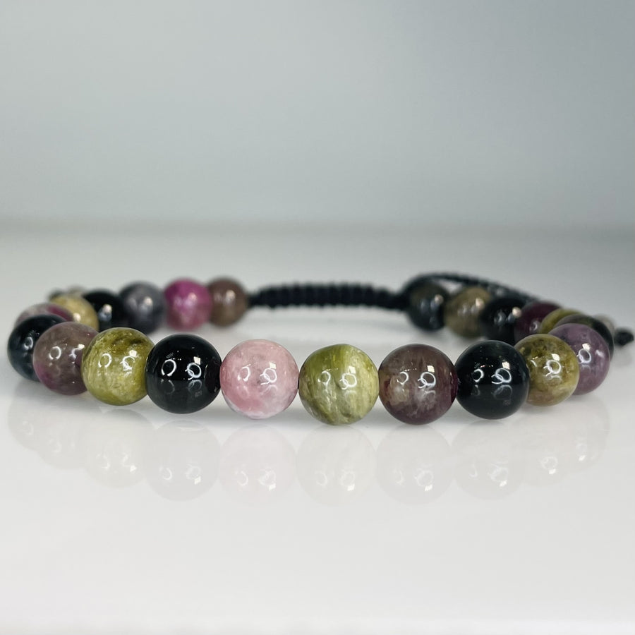 Multi Color Tourmaline Macrame Bracelet 8mm