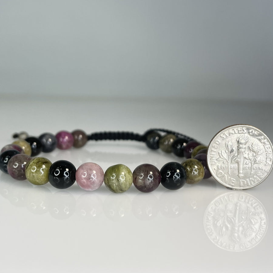 Multi Color Tourmaline Macrame Bracelet 8mm