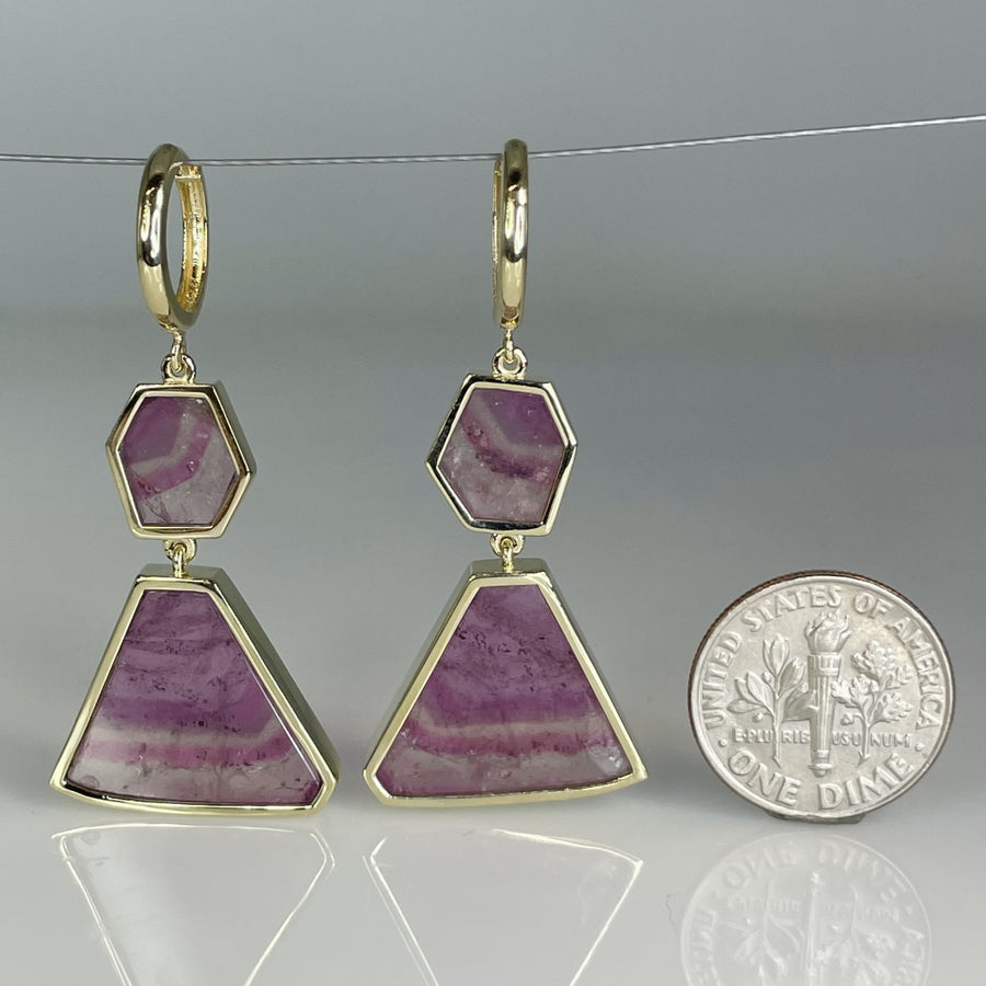 14K Yellow Gold Watermelon Tourmaline Drop Earrings 18.82ct