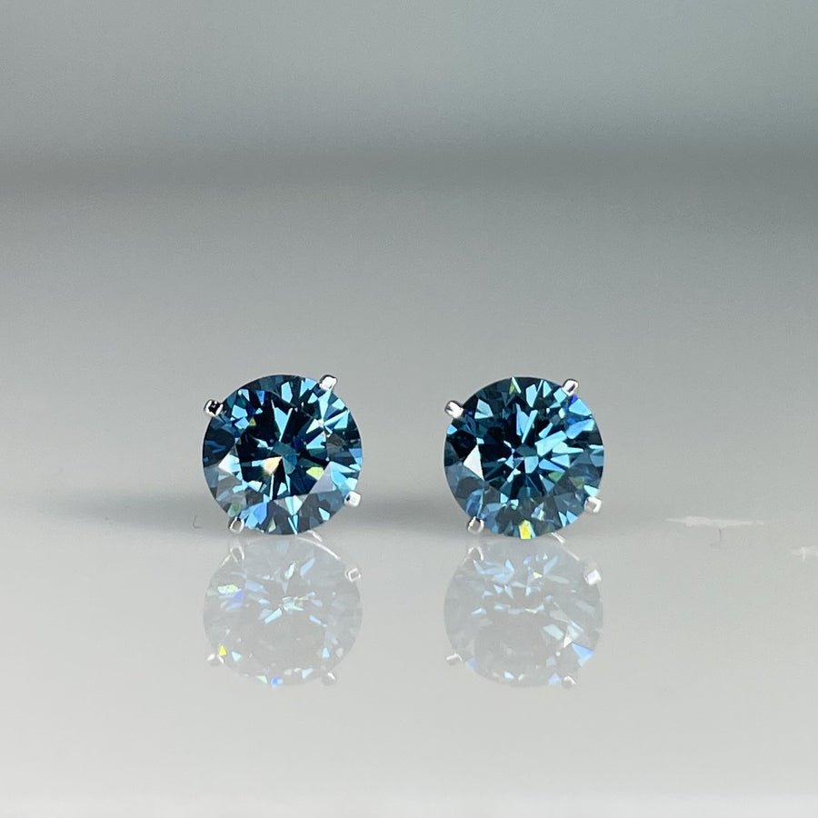 14K White Gold Lab Grown Blue Diamond Studs 1.80ct