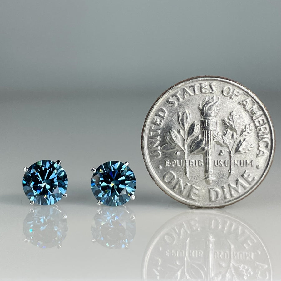 14K White Gold Lab Grown Blue Diamond Studs 1.80ct