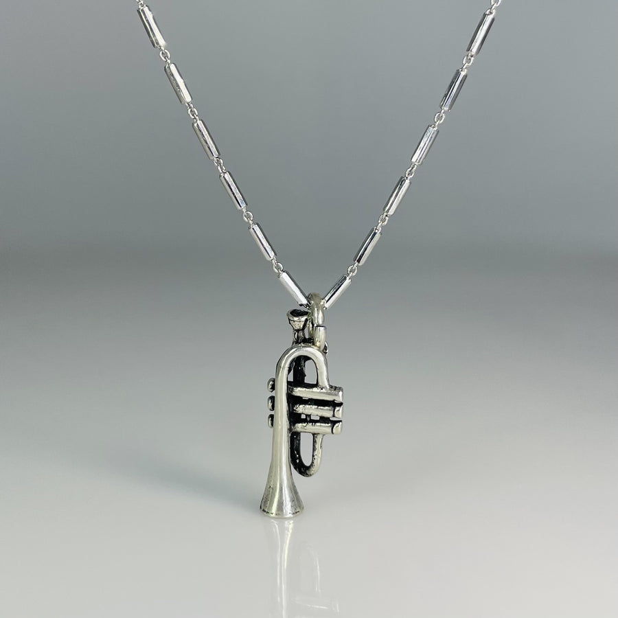 Sterling Silver Trumpet Pendant Necklace 6x22mm