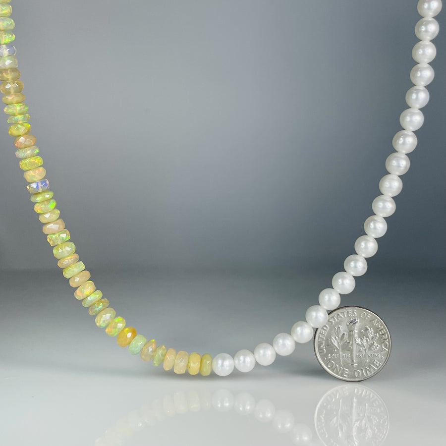 14K Yellow Gold Ethiopian Opal and Freshwater Pearl Beaded Necklace