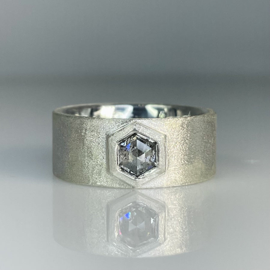 Sterling Silver Hexagon Grey Diamond Ring 0.82ct