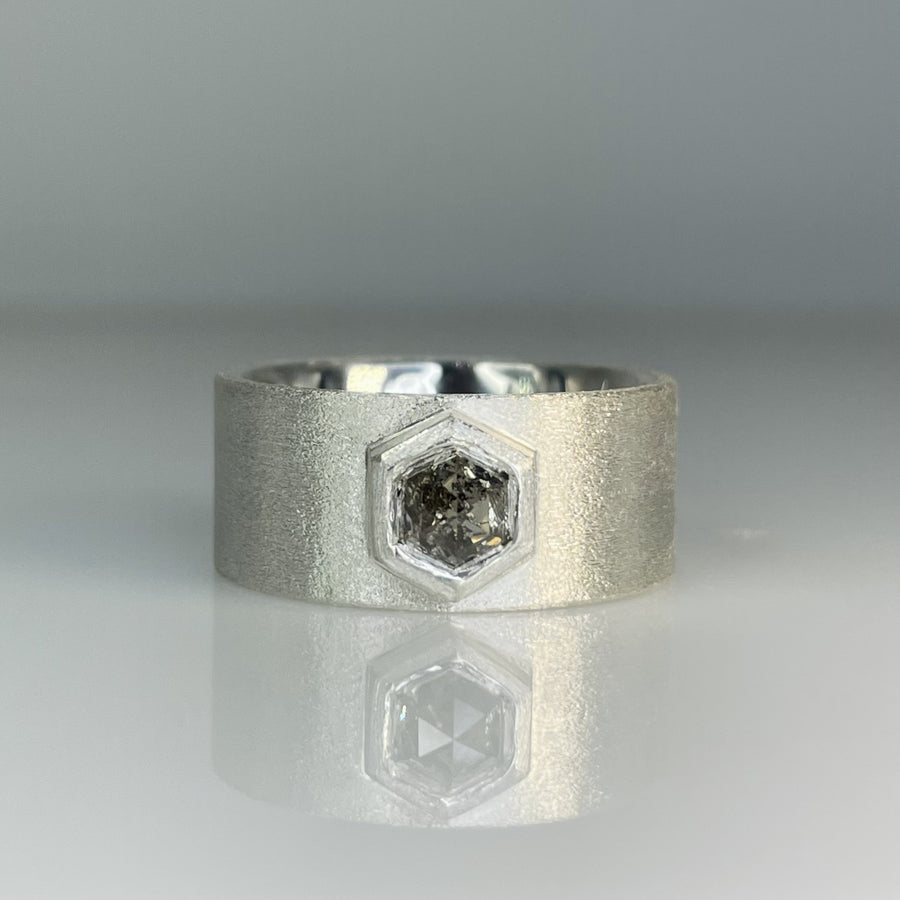 Sterling Silver Hexagon Grey Diamond Ring 1.25ct