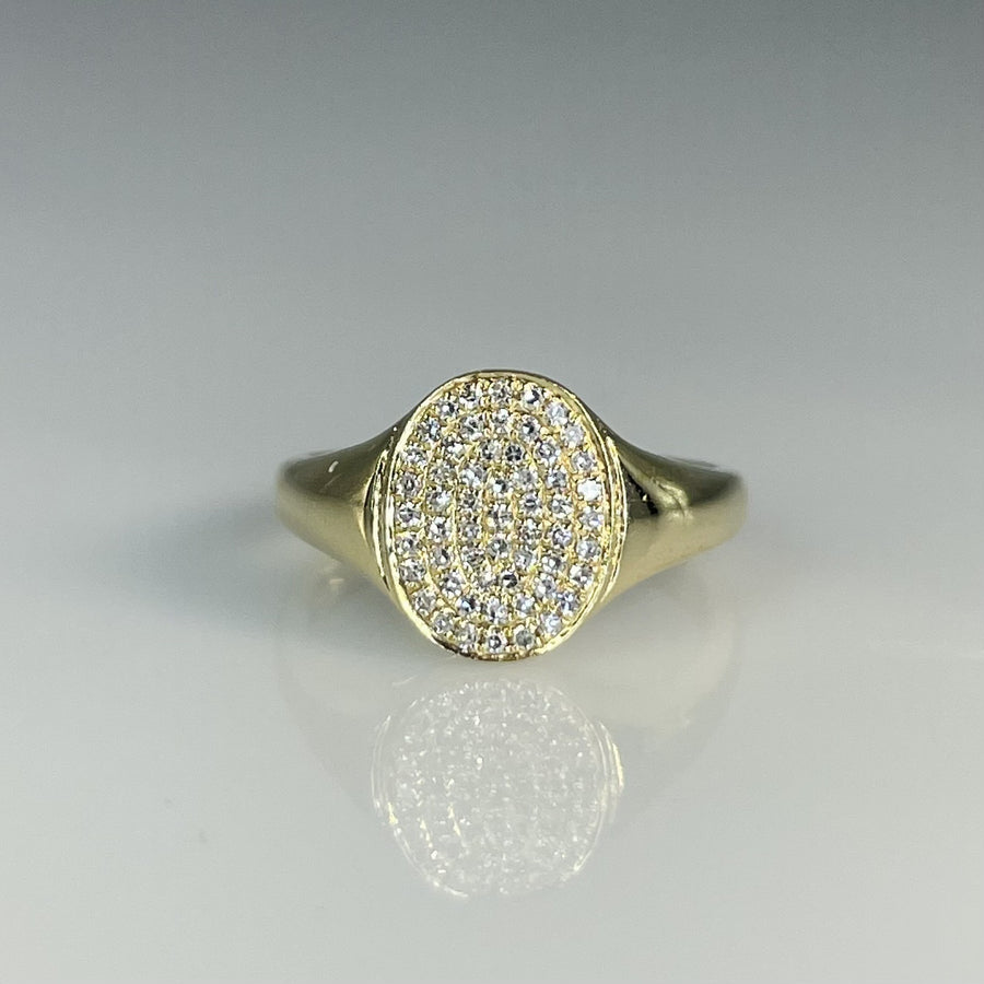 14K Yellow Gold Diamond Signet Ring 0.16ct