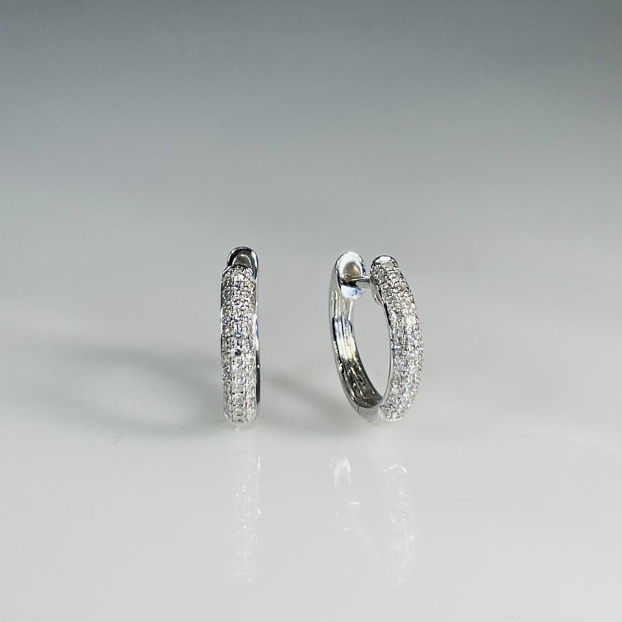 14K White Gold Diamond Huggie Earrings 0.21ct