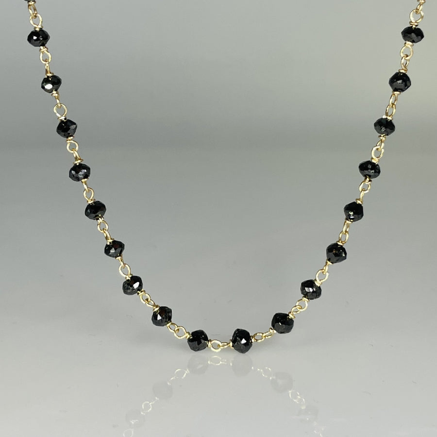 14K Yellow Gold Black Diamond Beaded Necklace 20ct