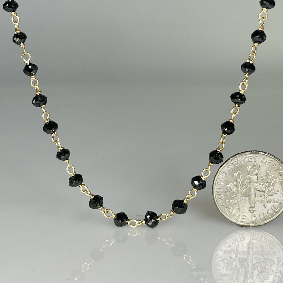 14K Yellow Gold Black Diamond Beaded Necklace 20ct