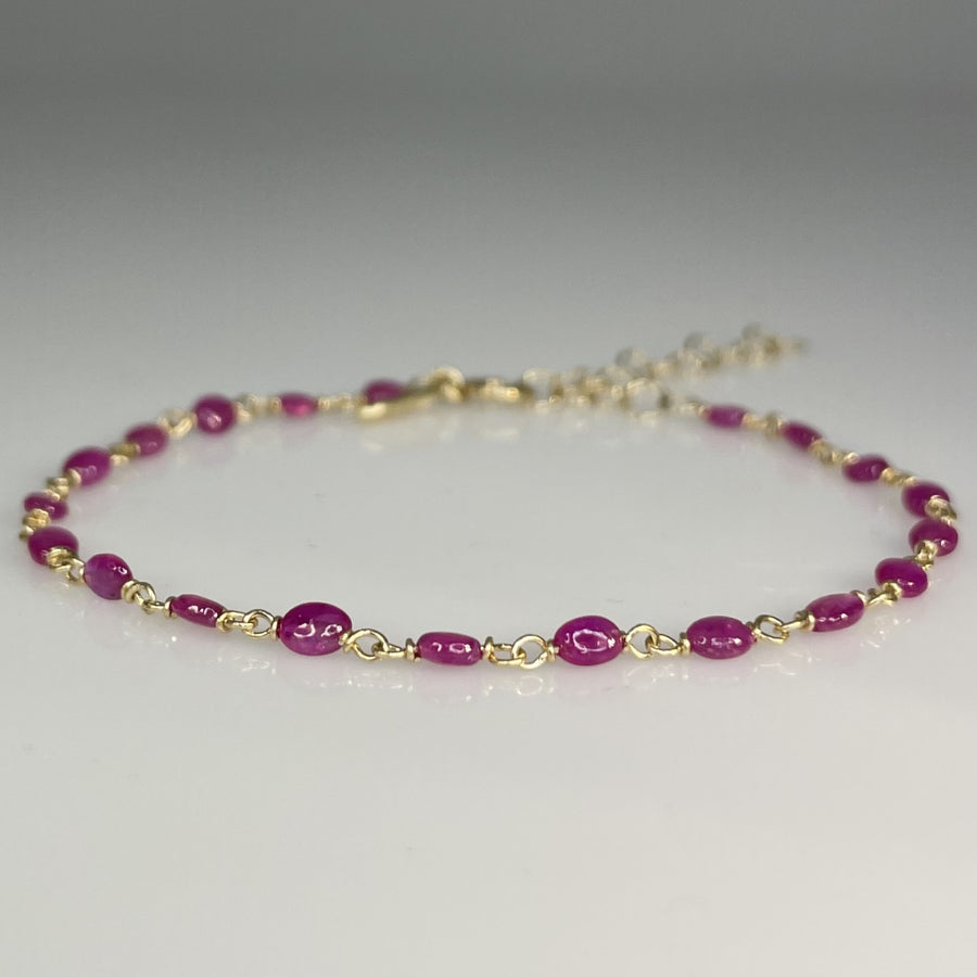 14K Yellow Gold Burmese Ruby Beaded Bracelet 2mm