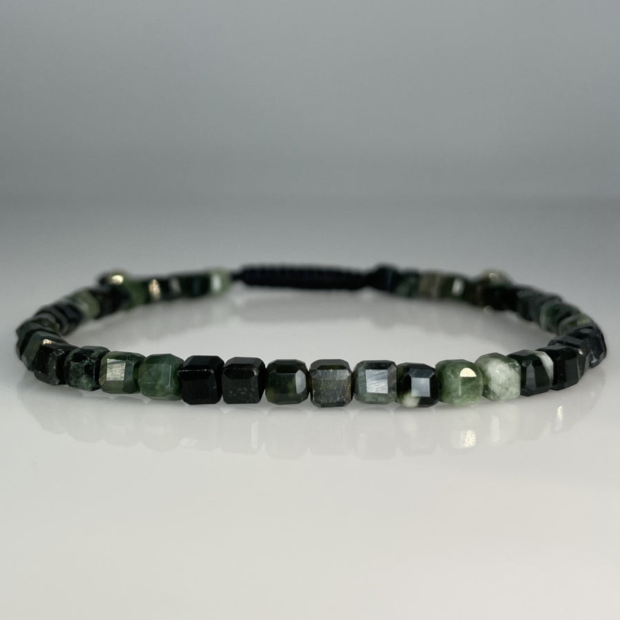 Green Agate Square Beaded Macrame Bracelet